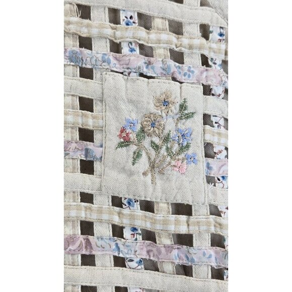 VTG 90s Woven Vest Cream Cotton Linen 2X Victoria Jones Woman Floral Embroidery - Picture 11 of 15